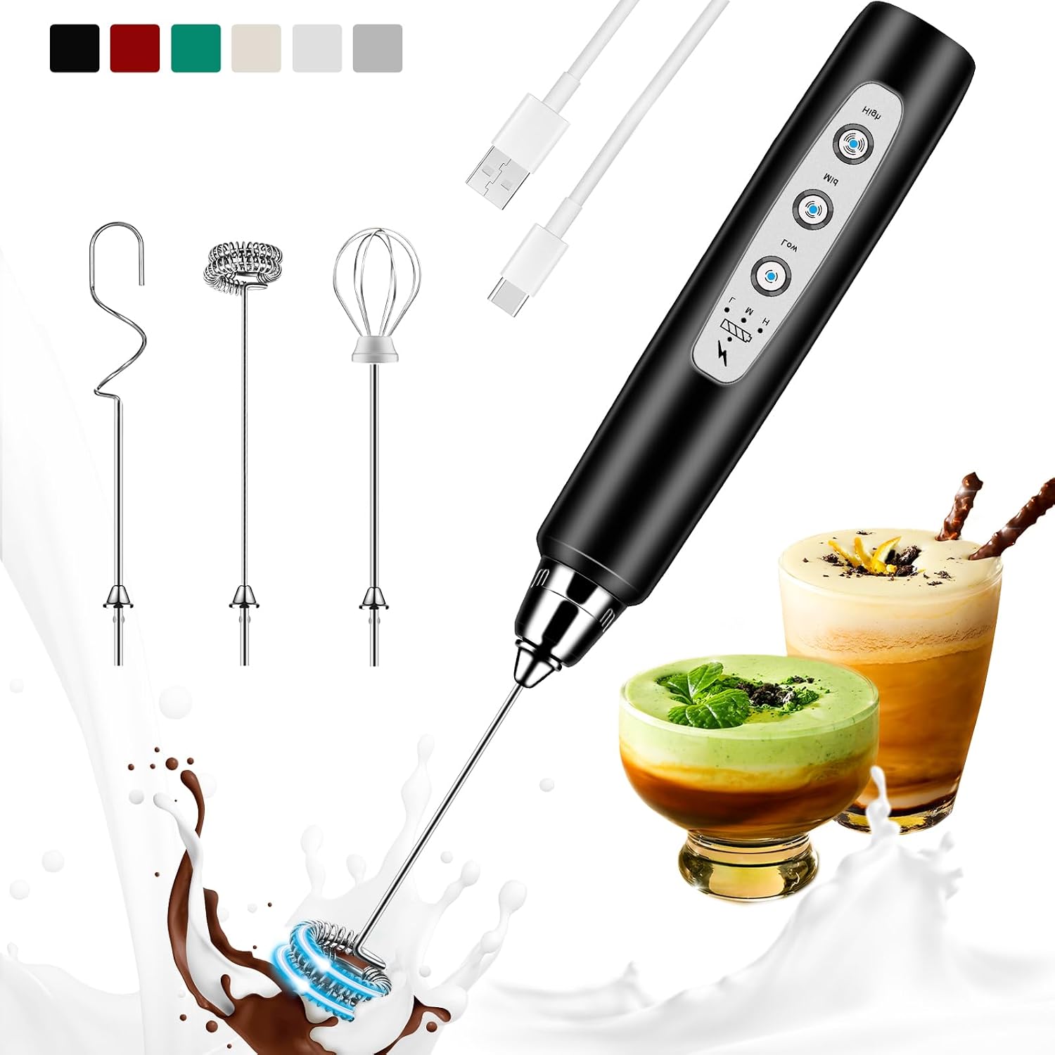 Electric Milk Frother Handheld - Akumulatorowy spieniacz do mleka, ręczny, 3